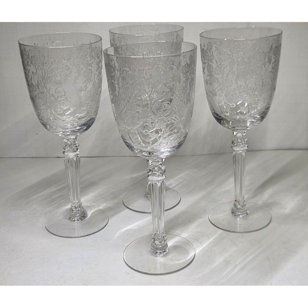 Set Of 4 Fostoria Buttercup Water Glasses Goblets Wine 7.9"  Stem 6030 Etch 340